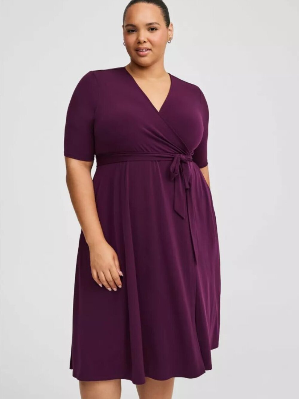 NWT Torrid 6X Midi Studio Knit Surplice Wrap Dress in Winter Bloom Stretch - Picture 2 of 12